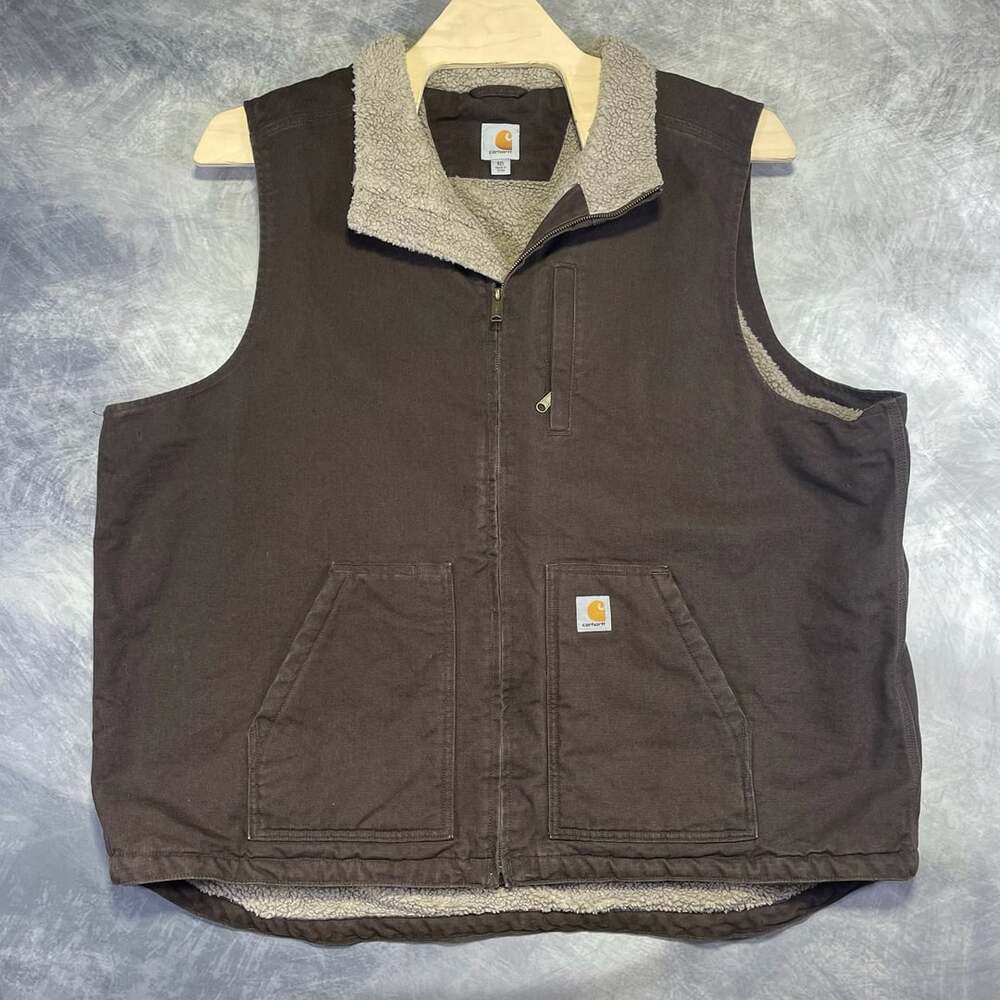Carhartt 104277 Sherpa Lined Mock Neck Vest 3XL Tall Dark Brown Duck Canvas